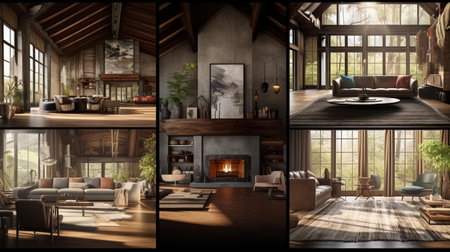 Interior of a modern house. Collage. 3d renderingの素材