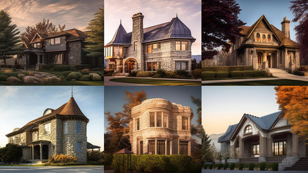 Collage of beautiful house in the park. Collage of beautiful house in the park.の素材