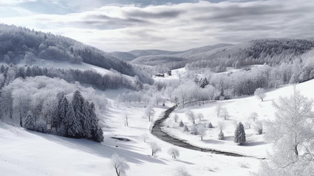 Beautiful winter landscape with snow covered trees in Carpathian mountainsの素材