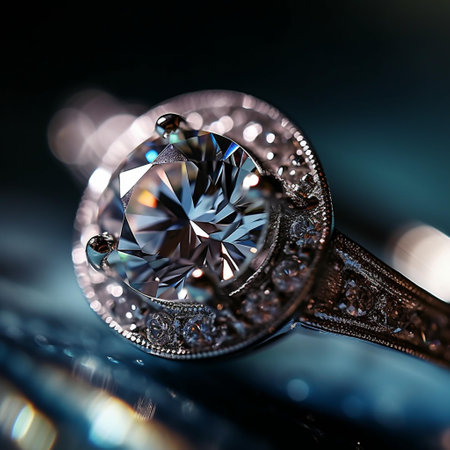 Jewelry diamond ring on a dark background close-up.の素材