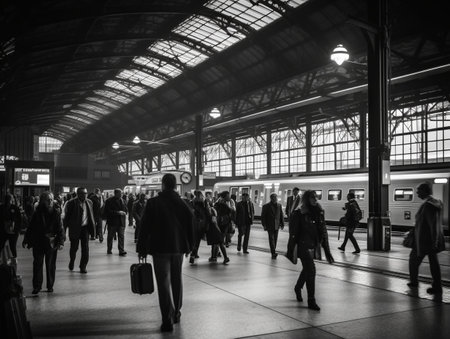 Frankfurt Hauptbahnhof train station in black and whiteの素材