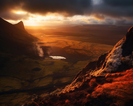 Dramatic sunset over the Isle of Skye, Scotland, UKの素材