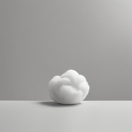 White cotton ball on a white table. Minimal style. 3D rendering.の素材