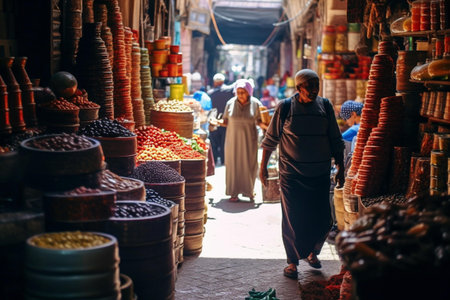 a market in Fes circa September 2014 in Fes.の素材