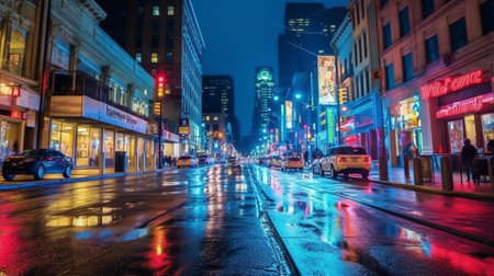 New York City street at night.の素材