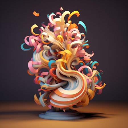 3D Illustration of Colorful Abstract Curly Shapes.の素材