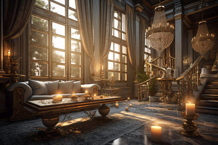 Luxury interior of the living room. 3D rendering.の素材