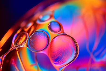 Macro of oil drops on water surface. Abstract colorful background.の素材