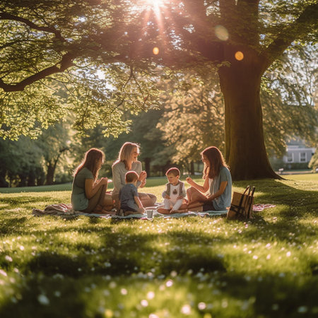 A shot of a family picnicking together in the park.の素材