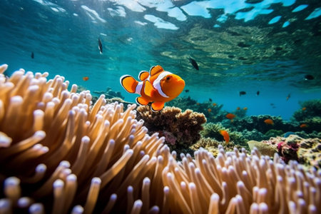 Clown anemonefish (Amphiprion ocellaris) on a tropical coral reefの素材