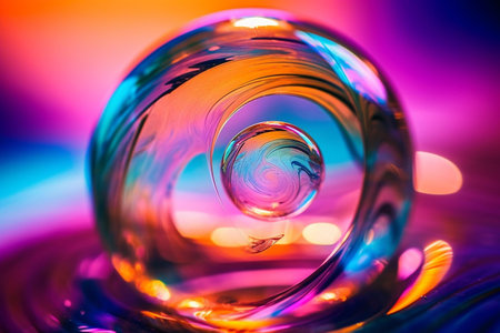 abstract water drop macro close up with colorful bokeh backgroundの素材