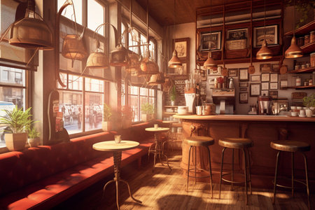 Interior of a vintage pub. 3d rendering, toned imageの素材