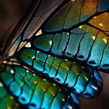 Macro shot of a beautiful butterfly wing in nature. Colorful butterfly wings.の素材