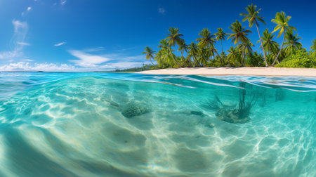 Tropical beach with palm trees and sand at Seychellesの素材