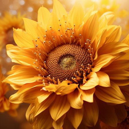 Beautiful yellow sunflower close-up on a blurred background.の素材