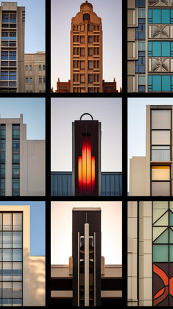 Collage of modern skyscrapers in downtown Los Angeles, Californiaの素材