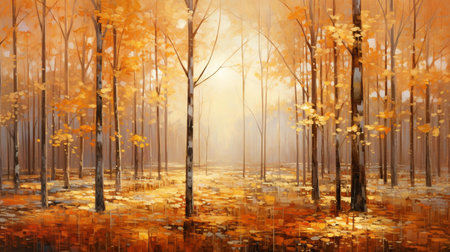 Autumn forest. Abstract nature background. 3d render illustration.の素材