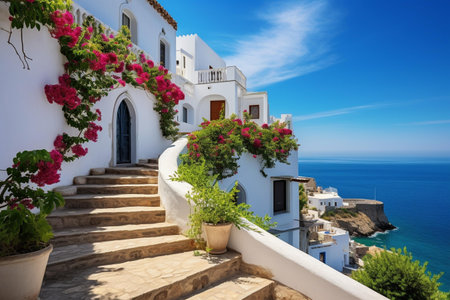 White architecture on Santorini island, Greece. Beautiful summer landscapeの素材