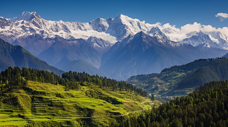 Mountain range in the Himalayas, Annapurna Conservation Area, Nepalの素材