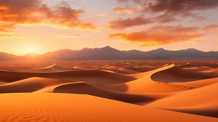 Desert sand dunes at sunset, 3d render illustration.の素材