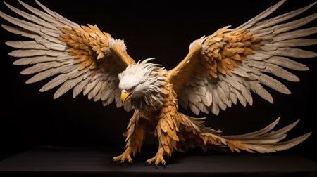 Bald Eagle with wings spread isolated on black background. 3d renderingの素材
