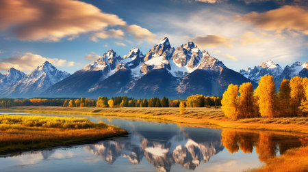 Colorful autumn landscape in Grand Teton National Park, Wyoming, USAの素材