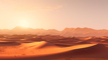 Desert sand dunes at sunset, 3d render illustration.の素材