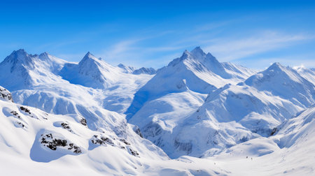 Snowy mountains in the French Alps. Ski resort in winter.の素材