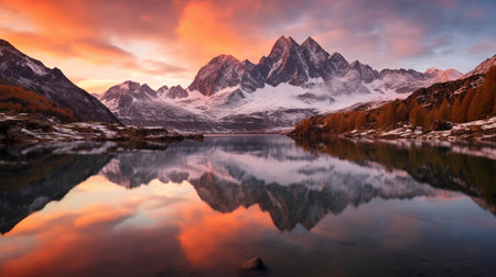 Mountains reflected in the lake at sunrise, Cordillera Blanca, Peruの素材