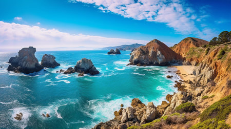 Beautiful panoramic view of Big Sur coastline, California, USAの素材