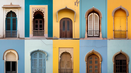 Collage of colorful doors in Jaipur, Rajasthan, Indiaの素材