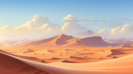 Desert landscape with sand dunes and blue sky. 3d renderingの素材