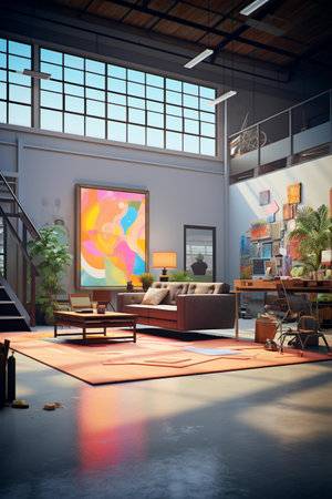Modern living room interior design. 3D rendering mockup sceneの素材