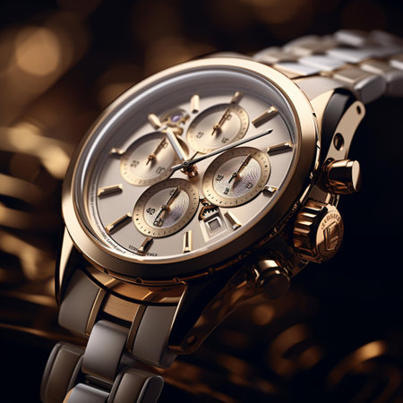 Wristwatch close-up on a gold background. 3d renderingの素材