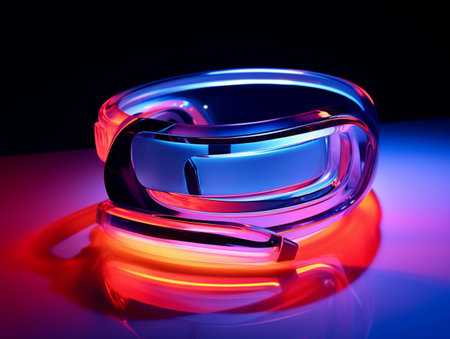 Glasses on a black background. 3D rendering. neon lightsの素材