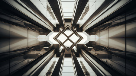 3d rendering of abstract futuristic architecture with glass and steel elements.の素材