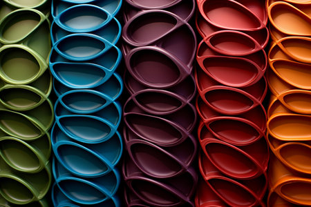 Colorful abstract background from plastic cups of different sizes and colors.の素材