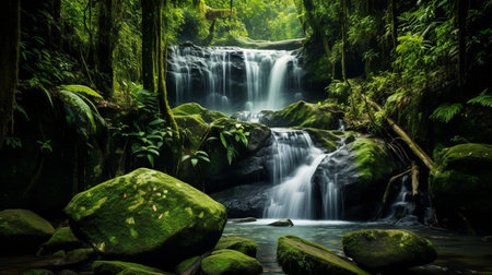 Beautiful waterfall in the deep rainforest of tropical rainforest.の素材