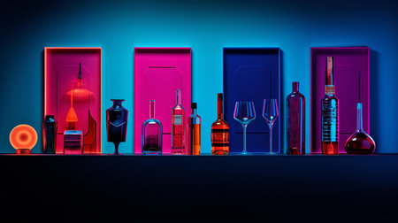 3d illustration of a set of bottles with medicines on a dark backgroundの素材