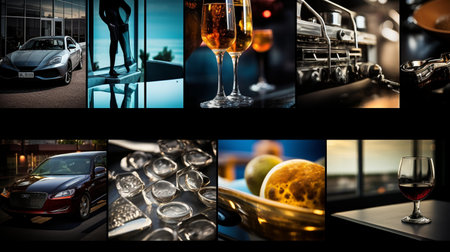 Collage of photos of different types of drinks in the bar.の素材