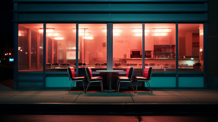 Interior of an office building at night. 3D rendering.の素材