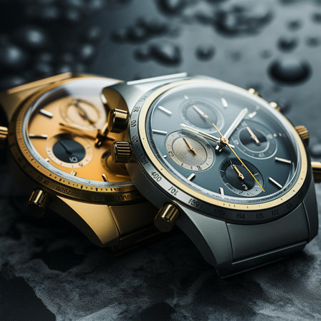 Luxury wristwatch on a dark background close-up.の素材