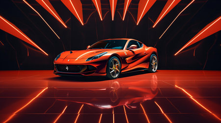 3D rendering of a brand-less generic concept car in the studioの素材
