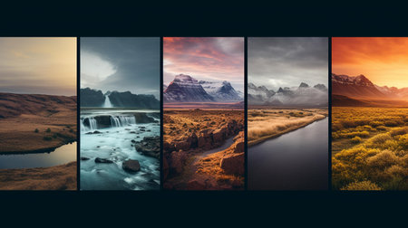 Collage of four pictures of the beauty of Iceland. The concept of travel and tourismの素材