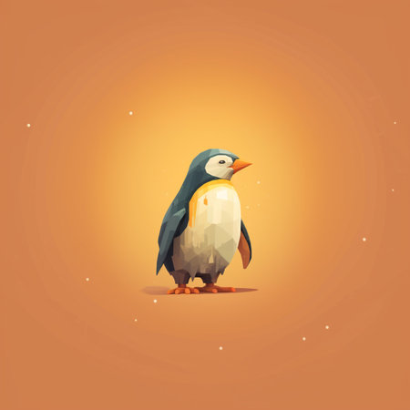 Cute cartoon penguin on orange background. Vector illustration of a penguin.の素材