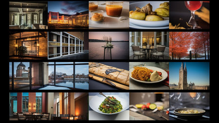 Luxury restaurant in the evening. Collage. Selective focus.の素材
