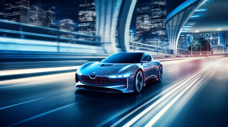 Conceptual image of a sports car driving on the road.の素材