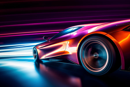 Abstract sport car with speed motion blur background. 3D renderingの素材