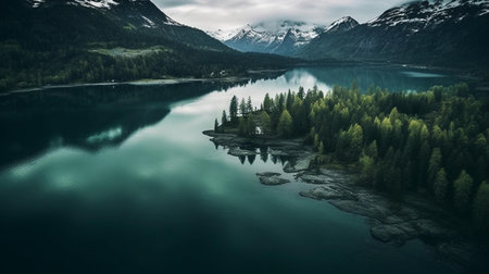 Panoramic view of the lake in the mountains. Norway.の素材