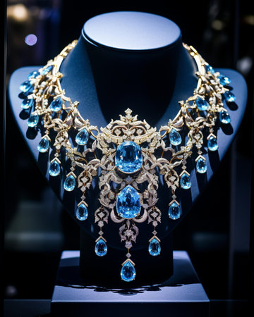 Jewelry necklace on mannequin in luxury store showroomの素材